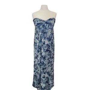 Blue Floral Strapless Maxi Dress - Women's Summer Dress